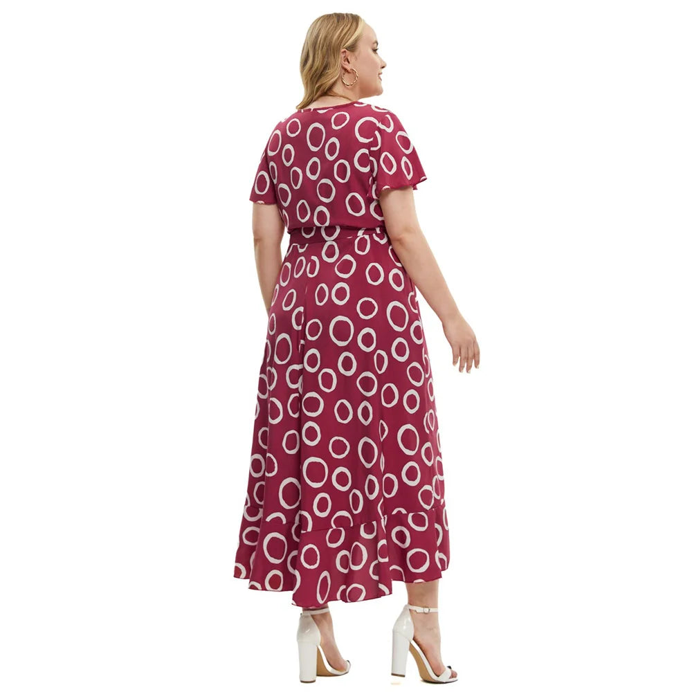 Maxy XL-5XL Summer Short Sleeve Red Print New In Dresses Trend 2025 Plus Size Women's Clothing On Sale Casual Cheap Maxy Dress Ladies