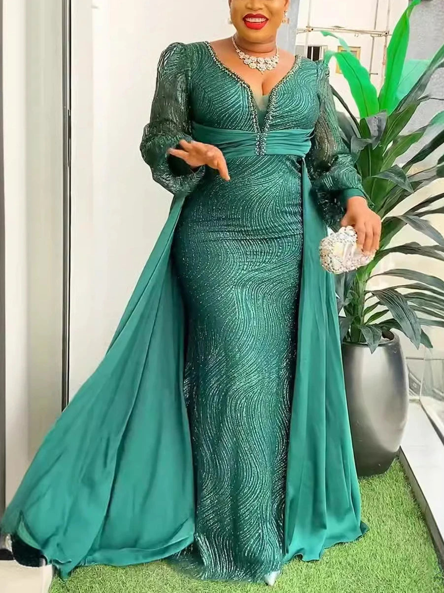 Party Long Dress Sequined Shiny Glitter for Women Celebrate Occasion V Neck Birthday Gowns Wedding Guest Club Event Prom Robes