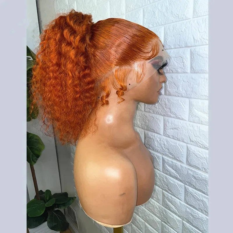 Maxy 24‘Long Ginger Orange Kinky Curly 180Density Lace Front Wig For Women Babyhair Heat Resistant Preplucked Glueless Synthetic