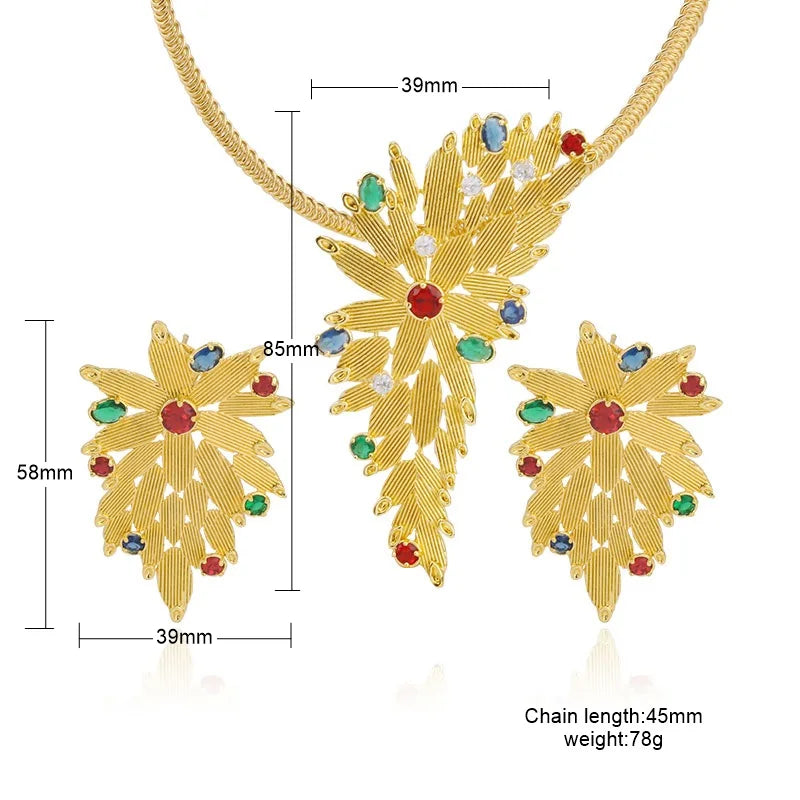 Maxy Colorful Zircon Luxury Dubai Jewelry Sets for Women Golden Necklace Earrings Party Gift Fashion African Bracelet Rings