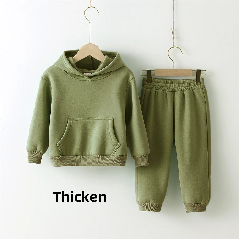 Winter Children Clothes Kids Suit Warm Sweater Girl Fleece Hoodies Pullover Sweatshirt Pant Winter Girl Boy Tracksuit Sportswear