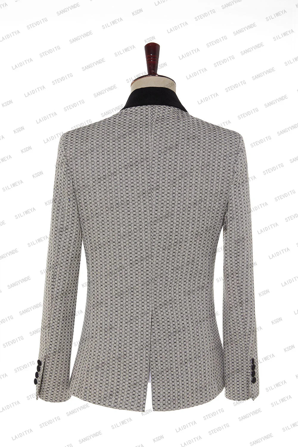 Maxy Fashion New Men's Business Double Breasted Suit Khaki Black Velvet Lapel Polka Dots Slim Fit Wedding 2 Pcs Set Jacket Pants