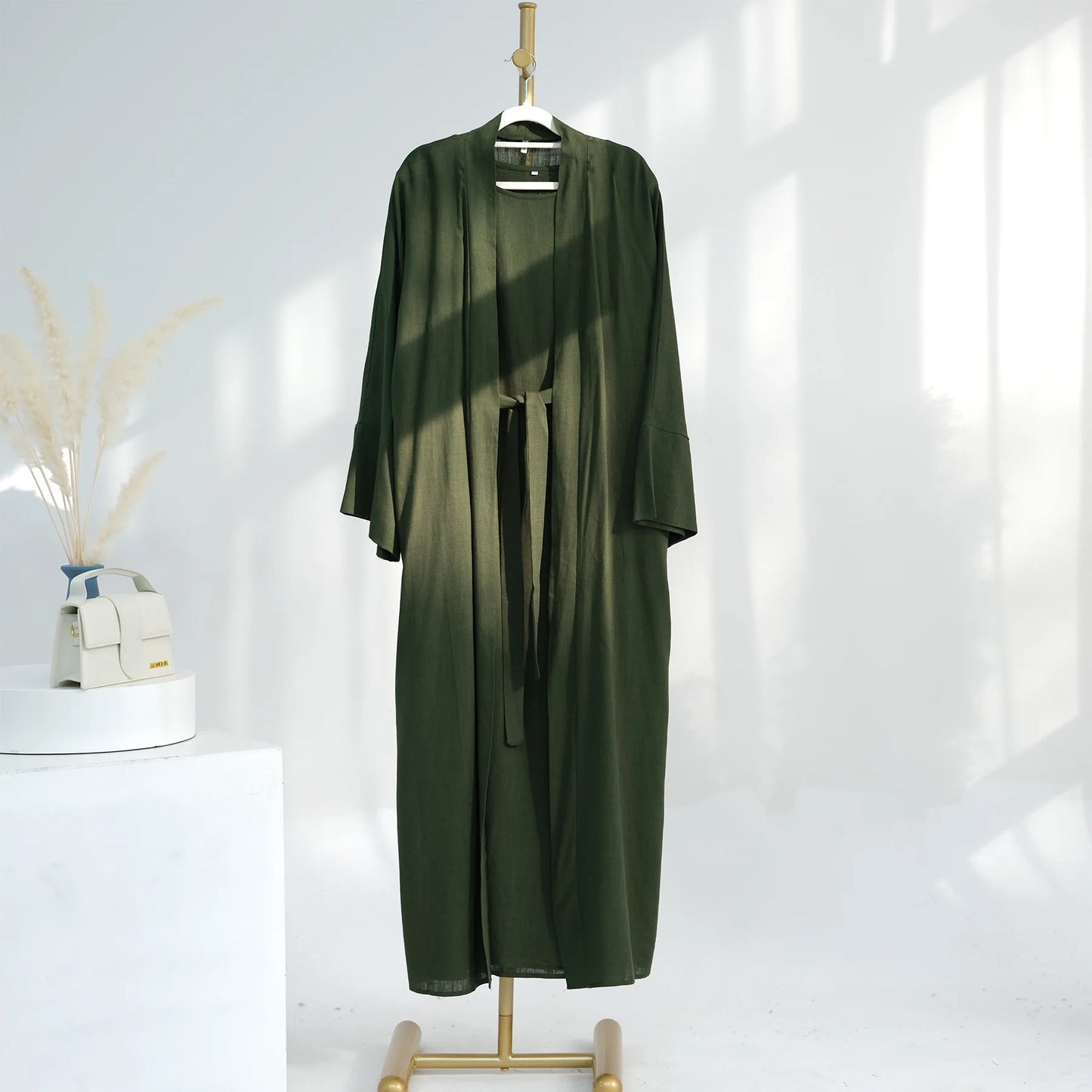 Maxy 2pcs Open Abaya Muslim Women Kimono Inner Dress Set Turkey Islamic Arab Robe Dubai Caftan Jalabiya Eid Ramadan Outfits Gown