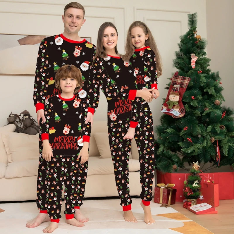 Christmas Family Matching Outfits Cartoon Print Mom Dad Kids Pajamas Set Baby&Dog Romper Pjs Boys Girls Homewear Xmas Look