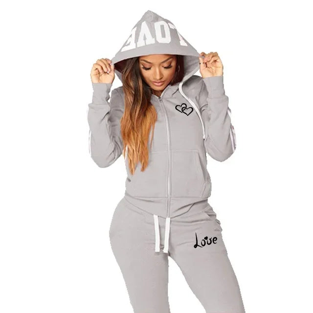 Maxy Fashion Women Tracksuits Long Sleeve Zipper Hoodies and Trousers Sport Suits Ladies Casual Hoodies Slim Jogging Suits