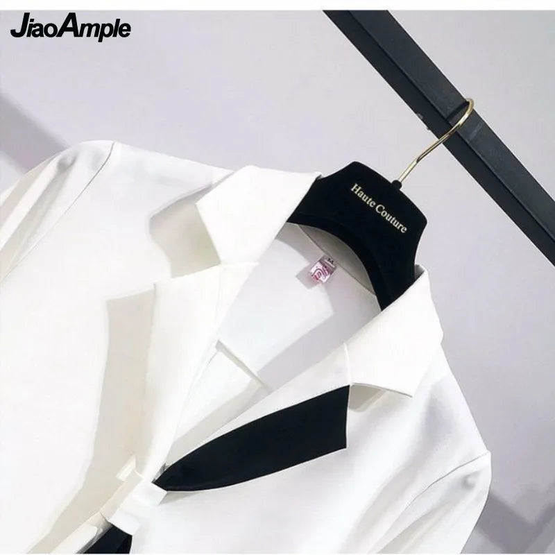 Amay Girl White Shirt Top Midi Skirt Two-piece Women's Professional Suit Korean Fashion Elegant Blouse Dress Set Female Clothes