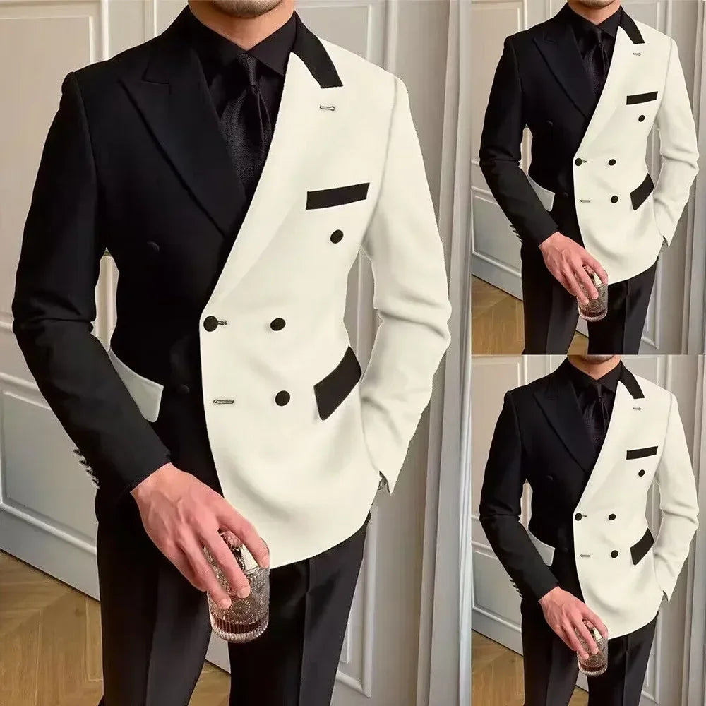 Visco Formal Suits for Men Latest Design Double Breasted Wedding Tuxedo Groomsmen 2 Pieces Slim Fit Fashion Suit Jacket with Pants