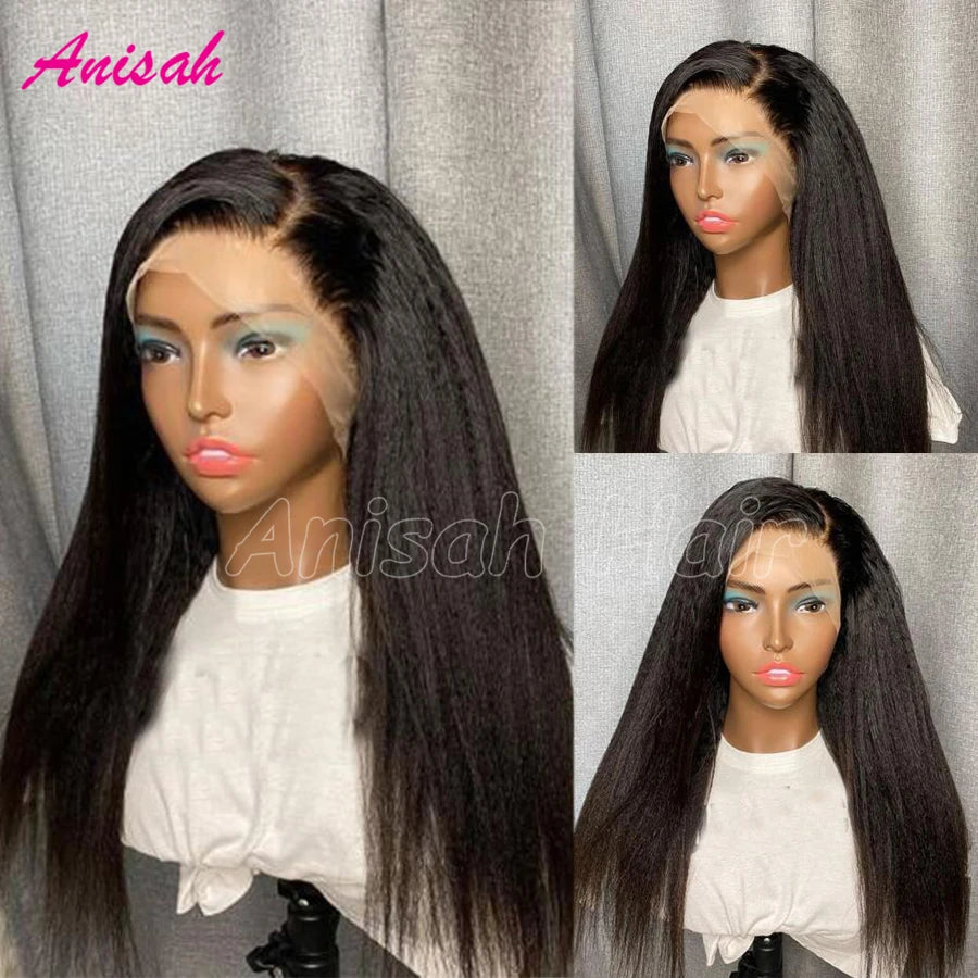 Maxy Kinky Straight Lace Front Wigs Human Hair Pre Plucked Glueless Human Hair Wigs Transparent Lace Frontal Wig For Women