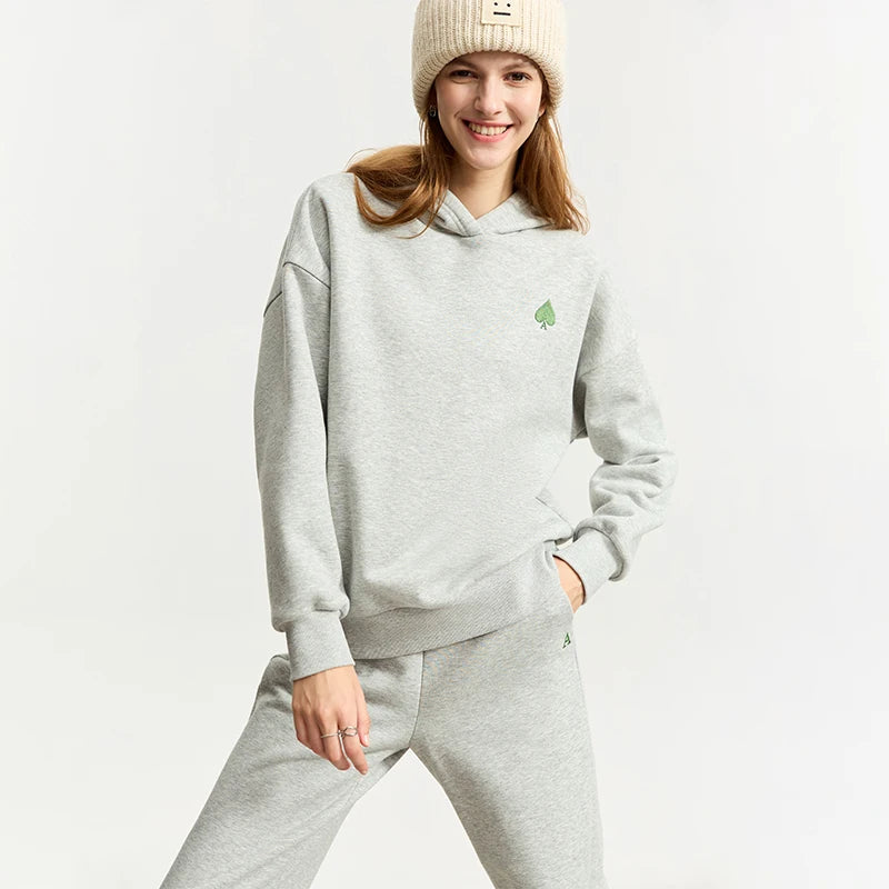 Maxy Minimalist Hoodies for Women 2024 Spring Warm Embroidery Loose Sweatshirt Casual Trousers Female Pant Separately