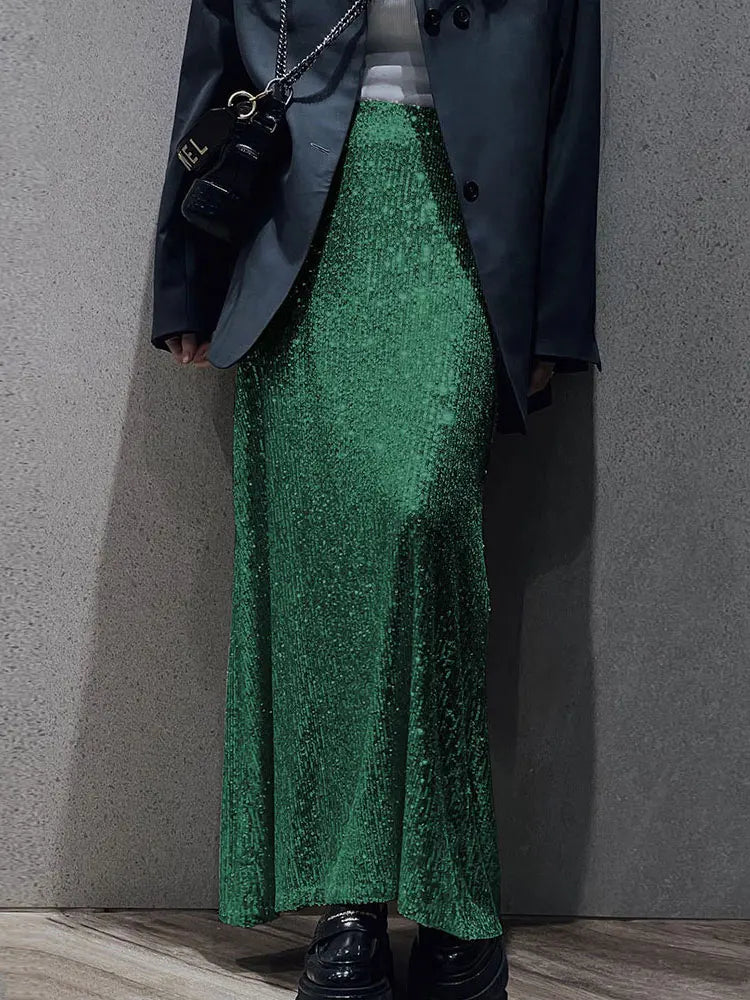 Maxy Autumn Sequin Dress Suit Sexy Club Party Women Crop Top+Long Skirt Elegant Two Piece Matching Set
