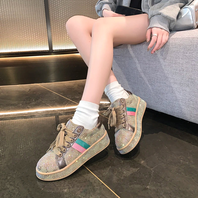 Women Sneakers 2024 New Sparkles Luxury Platform Designer Shoes for Woman Trainers Rhinestone Fashion Casual Sneakers Women