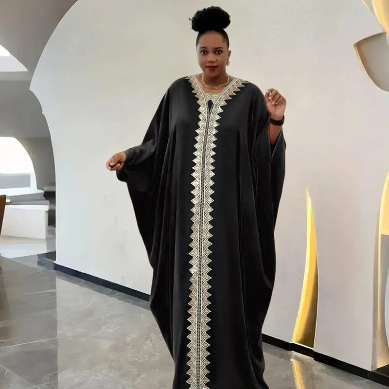 Maxy New Dresses Abayas for Women Dashiki Dubai Muslim Plus Size Africa Clothing Bat Sleeve Maxy Dress Robe and Headscarf