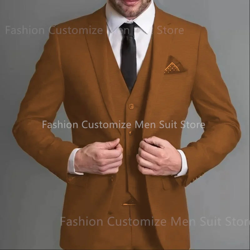 Amay Navy Blue Male Suits Slim fit Notched Lapel  Wedding Tuxedos 3 Piece Sets Tailor Made Business Mens Costume (Blazer+Pants+Vest)