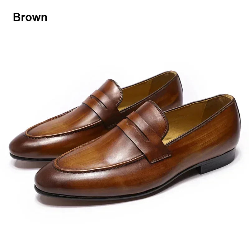 Amay Man Moccasins Soft High Quality Men Loafers Shoes Genuine Leather Italian Handmade Formal Business Slip on Dress Shoes