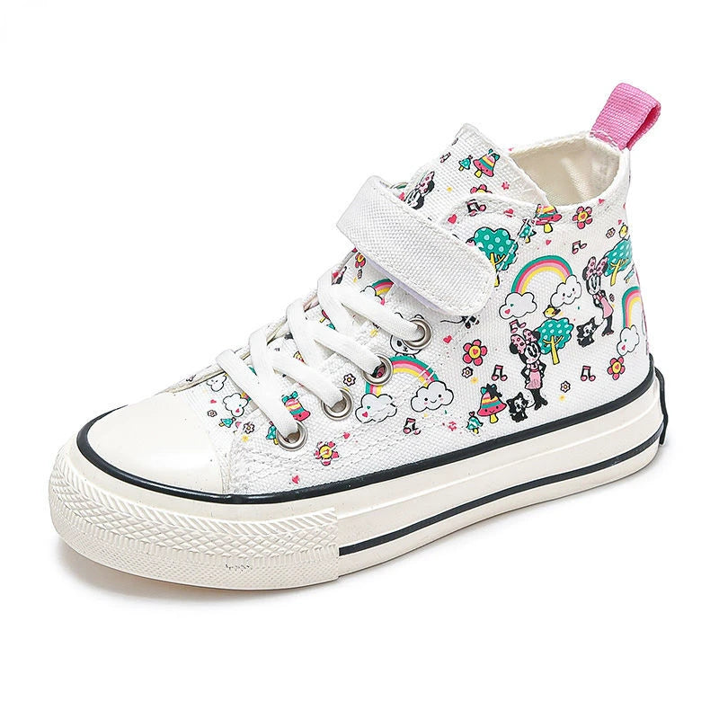 Maxy Minnie Mouse High-Top Canvas Shoes Children's Casual Basketball Running Sneakers Middle and Big Children's Sneakers