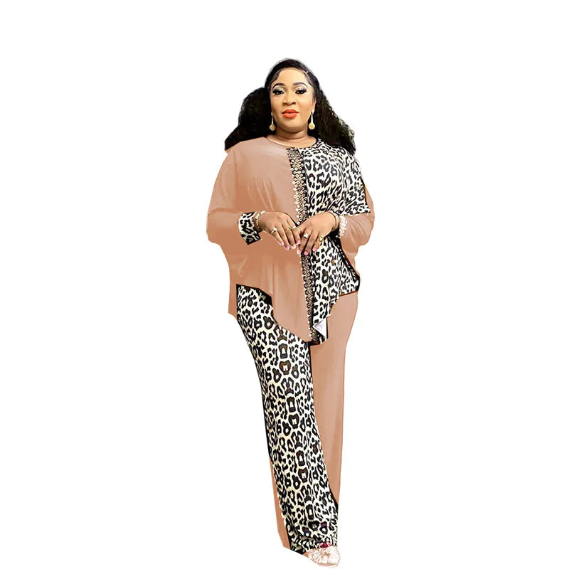 Maxy 2 Piece African Clothes for Women Autumn Elegant Long Sleeve O-neck Top Pant Plus Size Matching Sets African Clothing