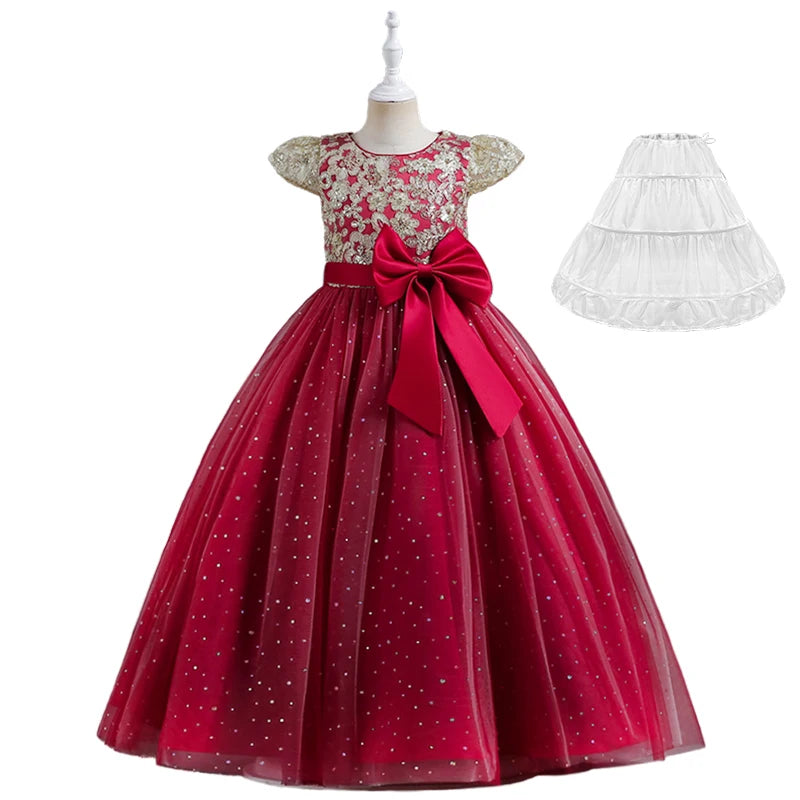 Maxy 5-14 Years Luxury Children's Elegant Party Long Bridesmaid Dresses for Girls Teenage Ceremonial Occasions Clothing Kids Dresses