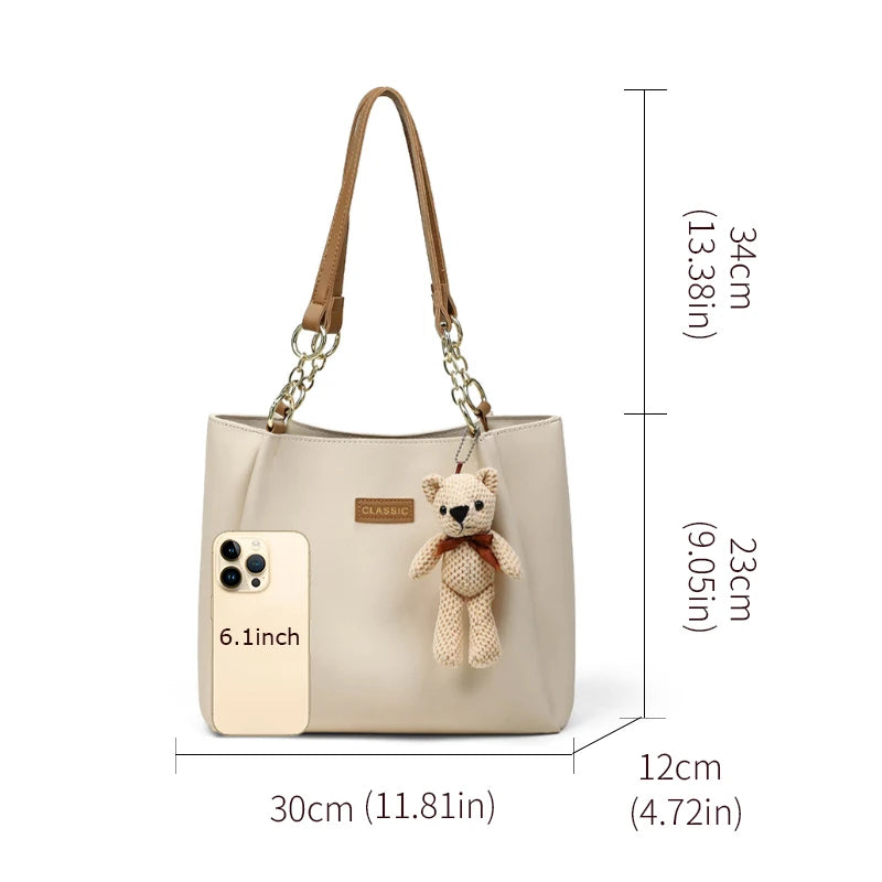 Maxy Genuine leather high-end women's bag new fashion trend cute pendant large capacity single-shoulder hand tote bag