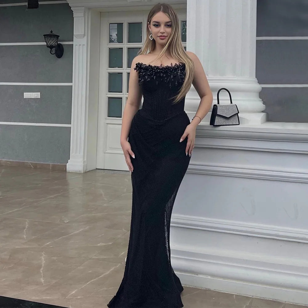 Maxy Black Mermaid Evening Dress Long Strapless Elegant Women's Party Gowns Trumpet Backless Sleeveless Luxury Prom