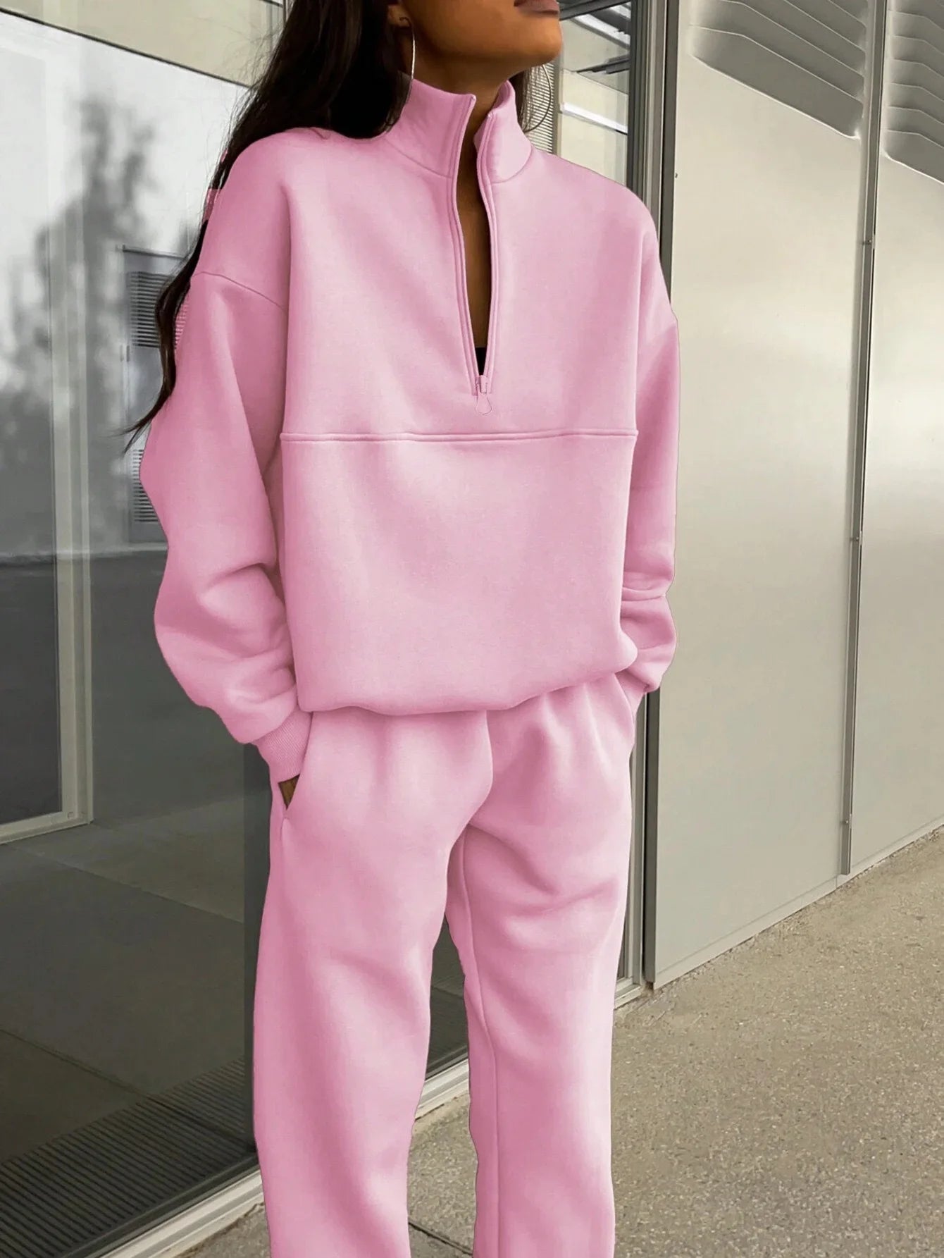 Maxy Women's Tracksuit Suit Autumn Fashion Half Zipper Stand Collar Hoodie Sweatshirts Two Pieces Casual Sportswear Long Pant Sets