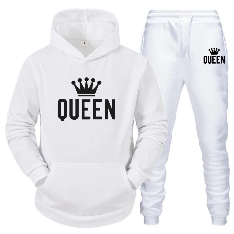 Maxy Hot Sale Couple Fashion Tracksuit King Queen Hoodies and Sweatpants High Quality Men Women Daily Casual Sports Jogging Suit