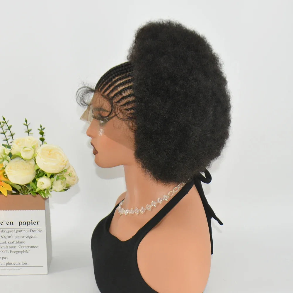 Maxy 250% Density 13x6 Lace Frontal Braided Wig Afro Kinky Curly Synthetic Wig Baby Hair Fluffy Curled Striped Braided Curly wig