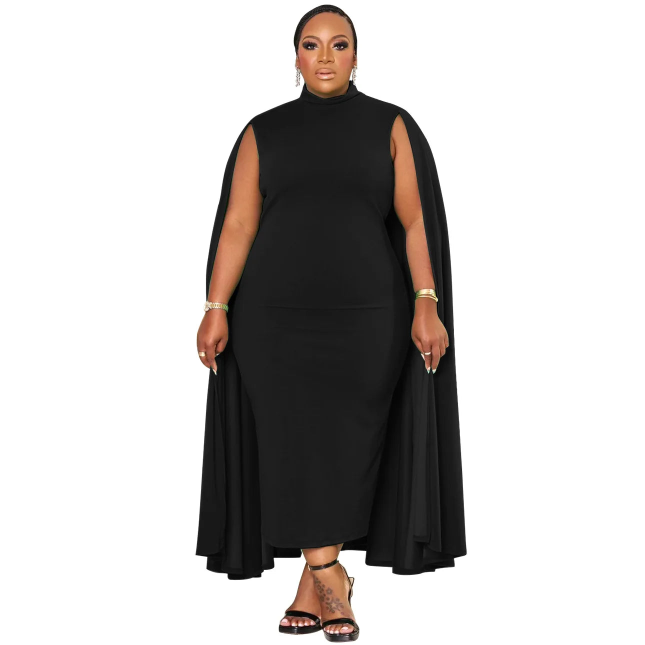 Maxy Plus Size Elegant Solid Women Dress Spring Long Cloak Sleeves Bodycon Party Dresses Oversized African Style Office Lady Vestidos