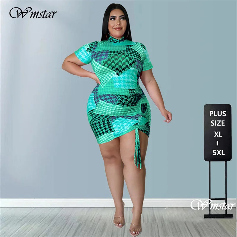 Wmstar Summer  Plus Size Women Dresses Tie Dye Print Cute Casual Holdiay Elegant Maxi Chiffon Mini Dress Wholesale Dropshipping