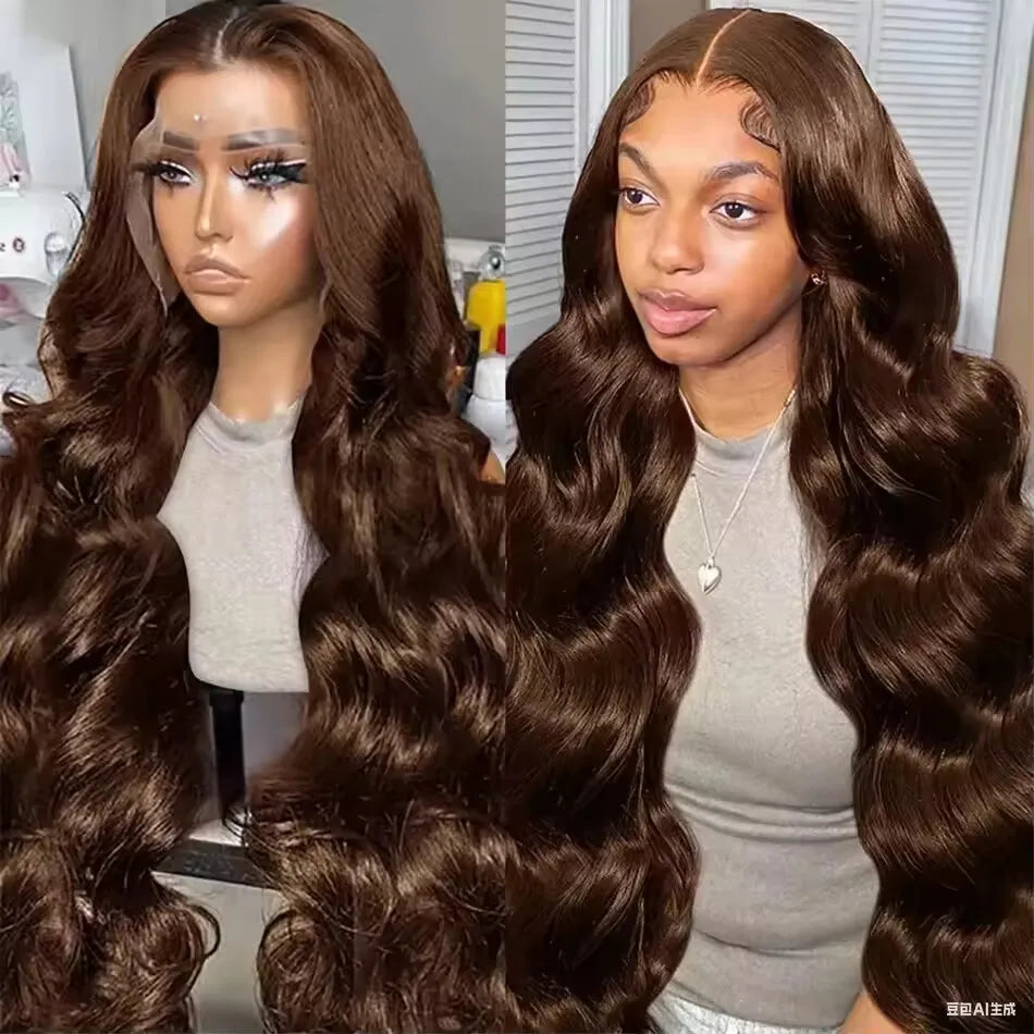 Maxy Body wave Chocolate Brown Human Hair Wig 40 46 Inches 13x4 13x6 Hd Lace Frontal Wig Pre Plucked Brazilian 200 Density Wigs
