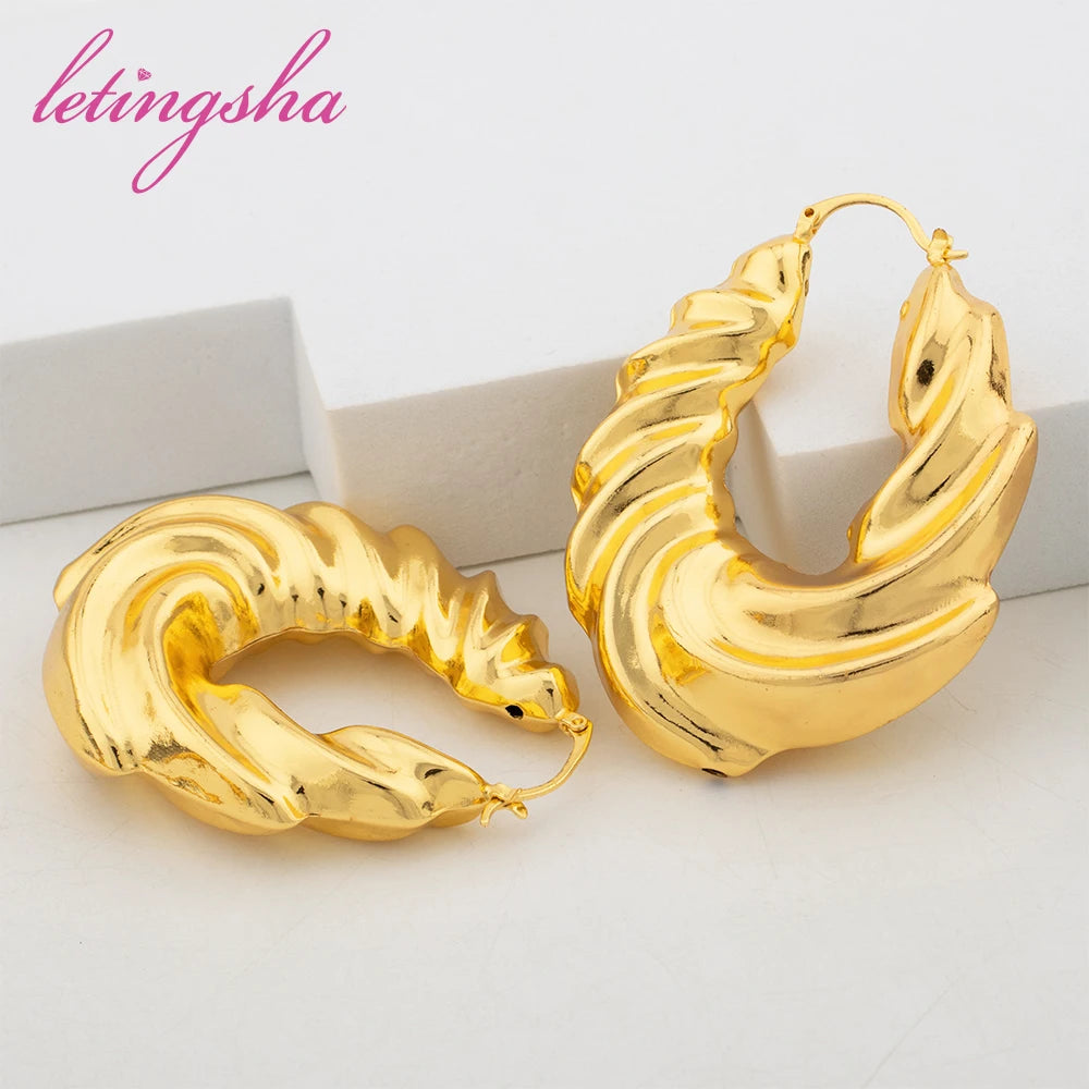 Maxy Luxury Gold Color Earrings Ins TK Hot Sale Long Necklace Chain Set Fashion Jewelry Wedding Party Anniversary Gift