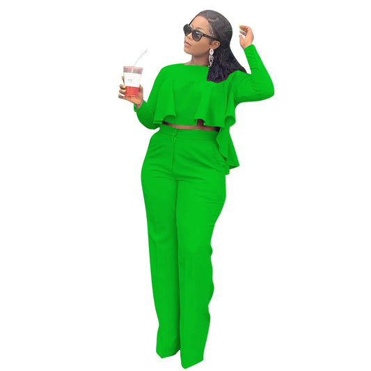 Maxy D8454 Two Piece Women Tracksuit Set Dashiki African Spring Summer Spring Long Sleeve Top and Pants Set Party Suit Matching Sets