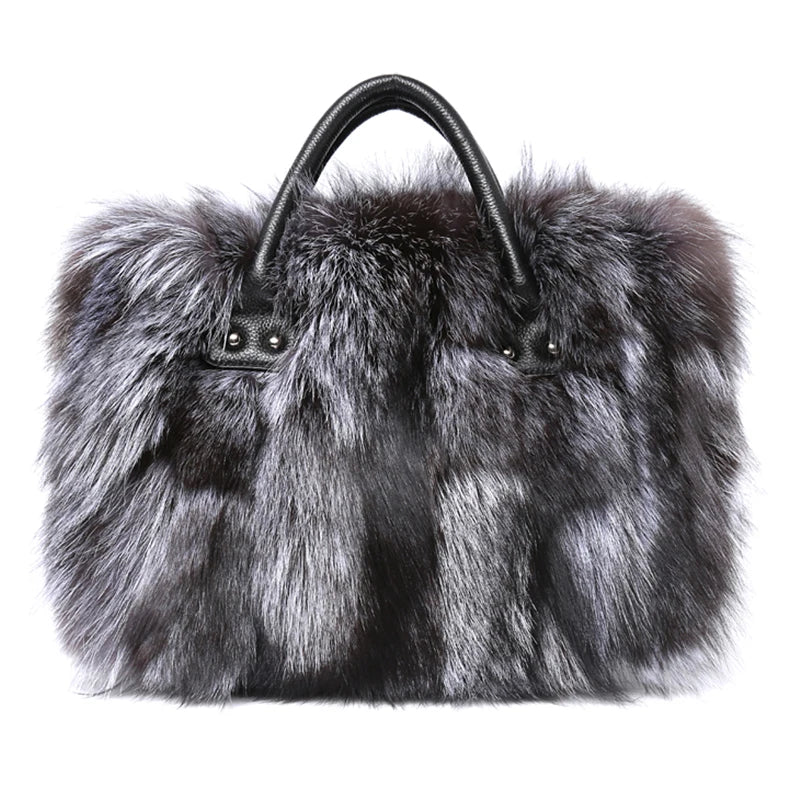 Maxy Real Fox Fur Large Size Bag Plush Ladies Crossbody Bags Designer Luxury Handbags Fluffy Tote Bag Women's Furry High End Big Bag