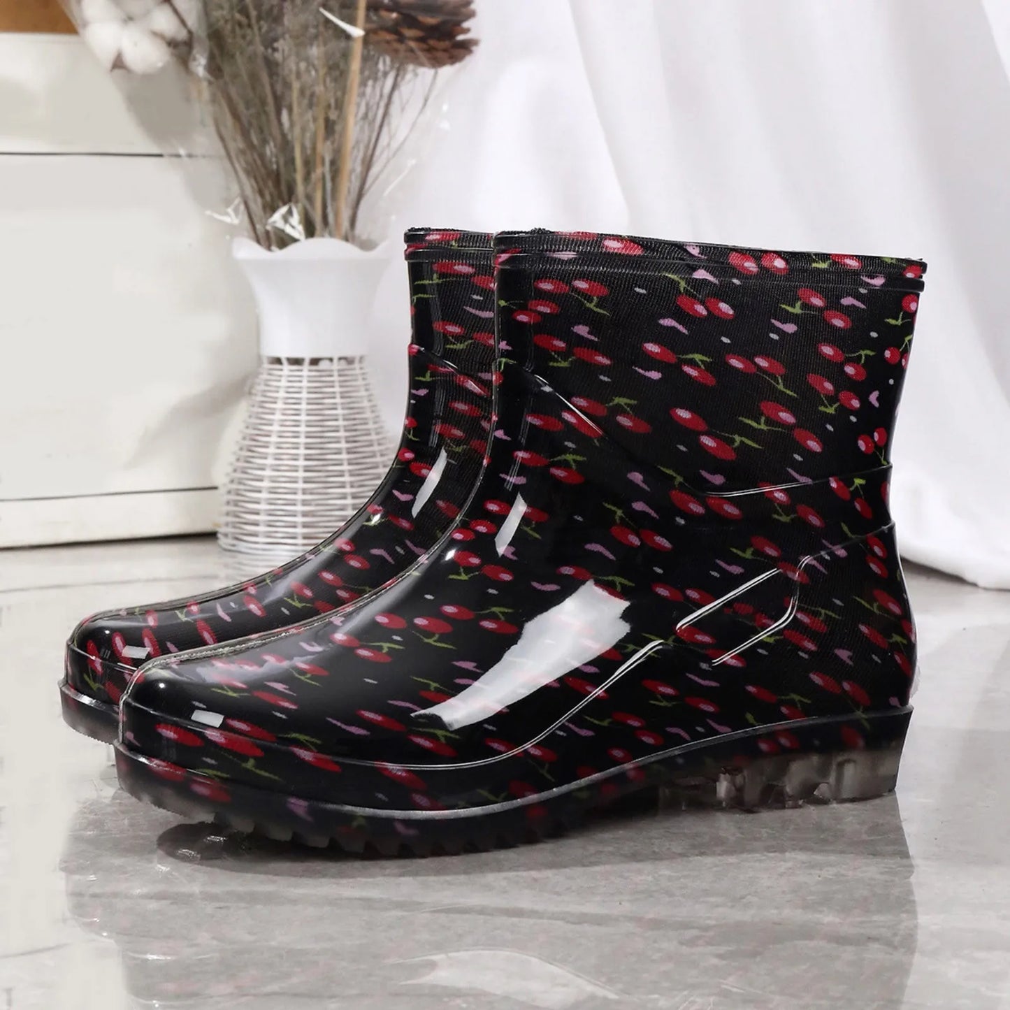 Maxy Fashion Rain Boots Womens NonSlip MidCalf Length Waterproof Shoes Rubber Boots Short Tube Winter Cotton plus Kitchen Rubber Shoes