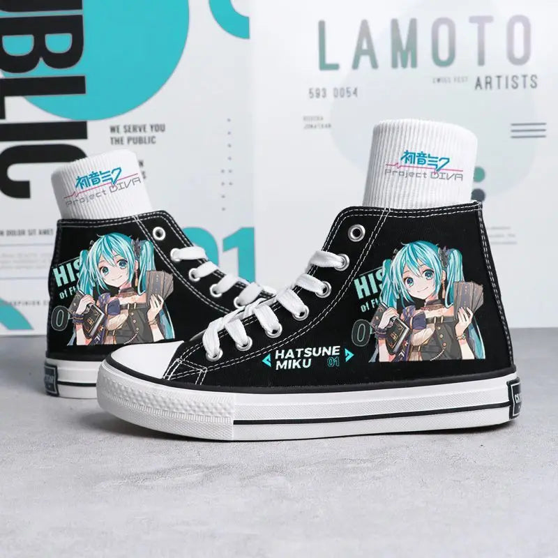 Maxy Kawaii Hatsune Miku Canvas Shoes Summer New Thin Shoes Cartoon New High Top/low Top Versatile Boy Girl Shoes Couple Style