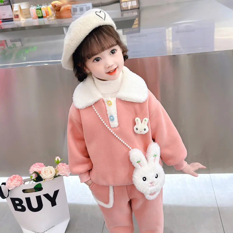 Maxy Children Clothing Sets for Baby Girls Sweater Pants Autumn Winter Toddler Kids Clothes Outfits Cartoon Rabbit Infant Tracksuits