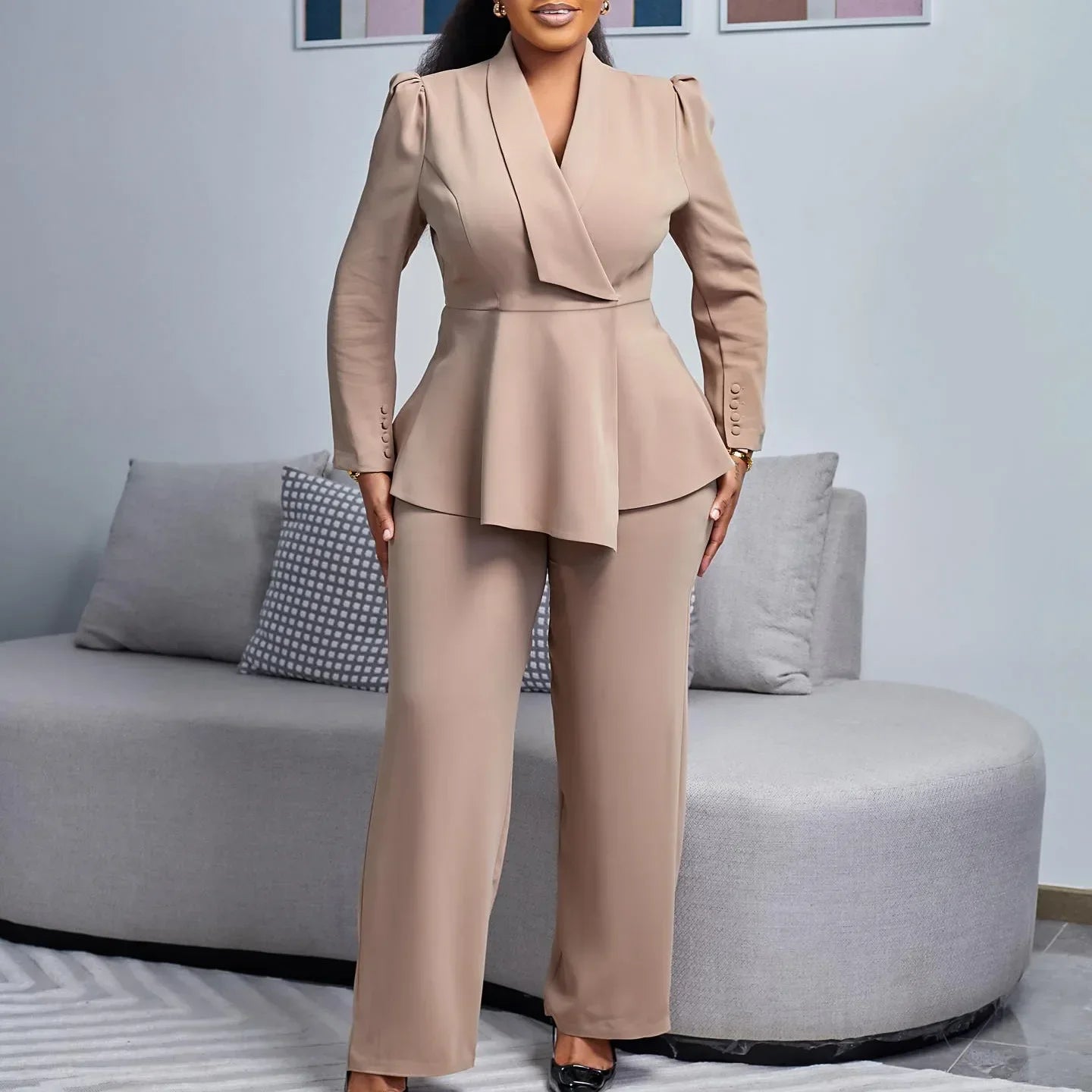 Maxy 2 Piece Women Sets Plus Size New Arrival Matching Two Pieces Sets Blazer Coat Top Pants Suits Outfits Clothing