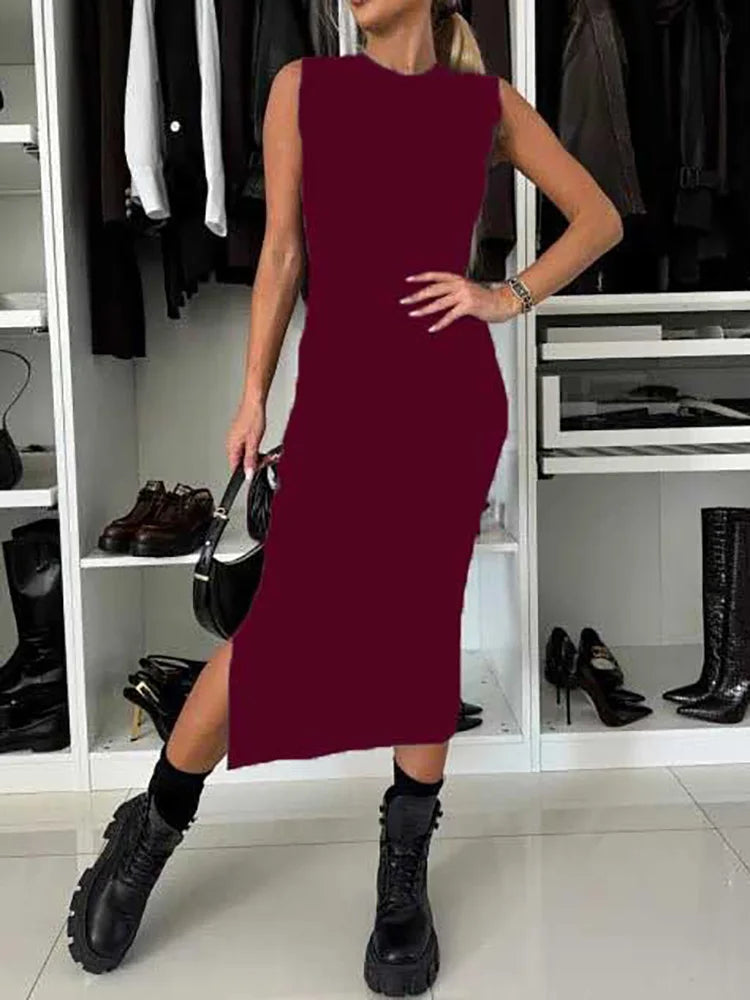 Maxy Elegant Female Solid Sweatshirt and Dress Suit Women Casual Loose Tops Dress Outfit Spring Ladies Round Neck Two Piece Suit