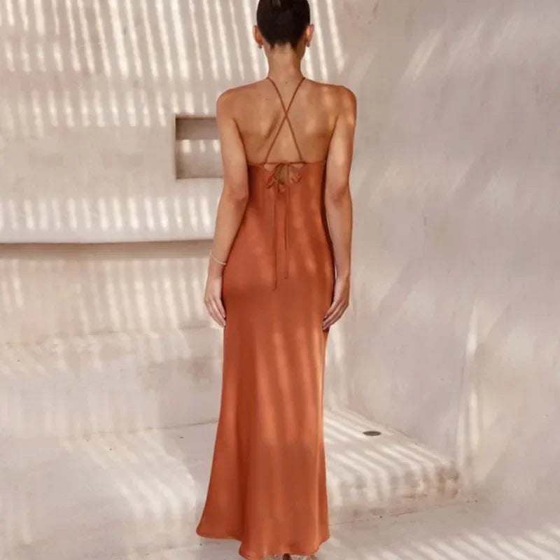 Maxy Women's Party Dresses Spring Summer New Sexy Solid Slim Sleeveless Backless Temperament Maxy Dresses For Women Robe Femme