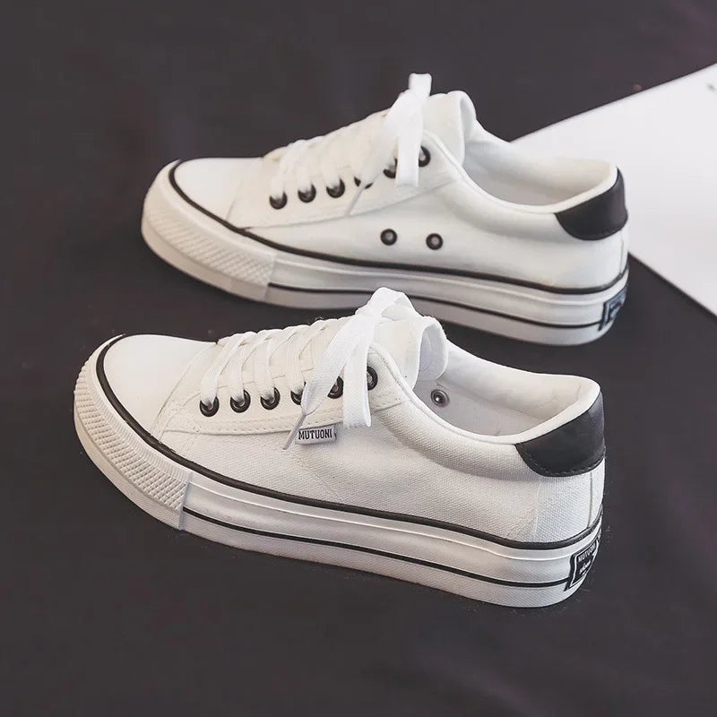 Amay Shoes For Women Low-Top Vulcanized Canvas Platform Sneakers Black Flats Tennis Female Classic Student Small Couples Skateboard