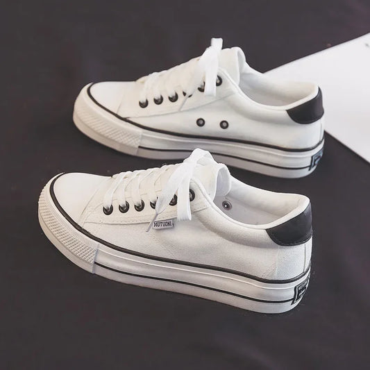 Amay Shoes For Women Low-Top Vulcanized Canvas Platform Sneakers Black Flats Tennis Female Classic Student Small Couples Skateboard