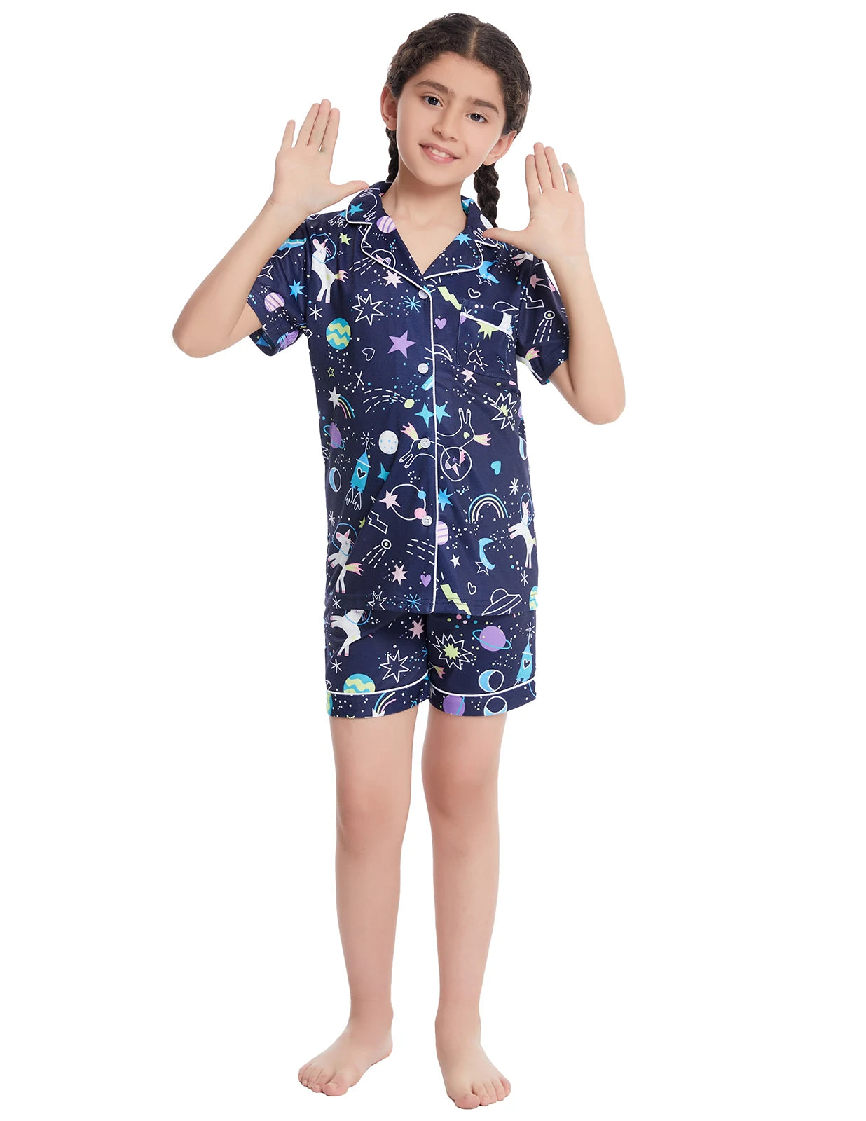 Maxy Boys and girls short-sleeved shorts set Children's pajamas home wear comfortable suit Cute Cartoon Christmas Halloween Patterns