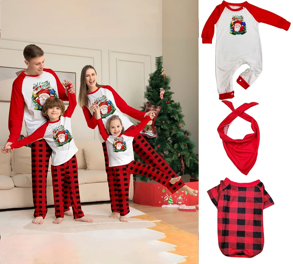 Maxy 2024 Merry Christmas New Year's Clothes Mom Daughter Dad Son Baby Matching Outfits 2 Pcs Suit Family Pajamas Cotton Homewear Pjs