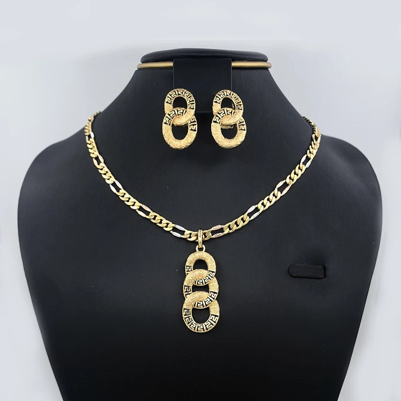 Maxy Necklace Dubai Gold Plated Jewelry Geometric Earrings Long Pendant for Women Wedding Bride Arabic Nigerian Jewellery Accessories