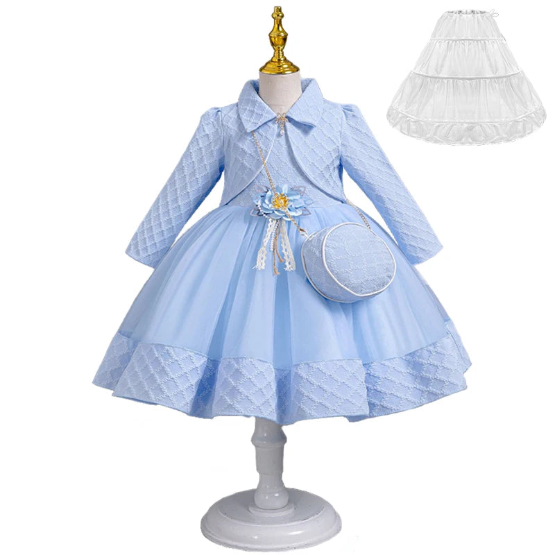 Babs 3Piece Fashion Girls Wedding Bridesmaid Full Sleeve Coat + Dress + Bag Clothing Set Formal Occasion Children's Communion Dresses