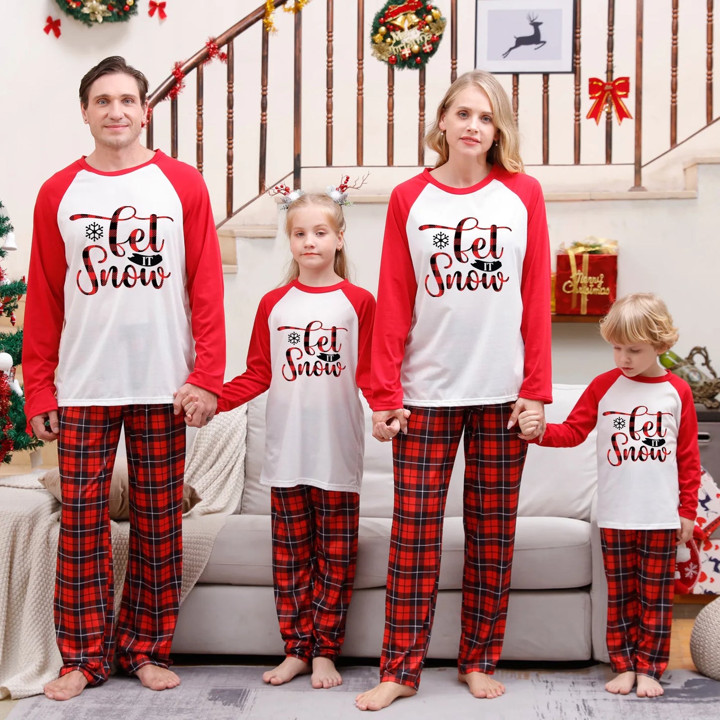 Christmas Family Matching Outfits Mom Dad Kids 2 Pieces Pajamas Set Baby Casual Loose Sleepwear Xmas Family Look Pyjamas