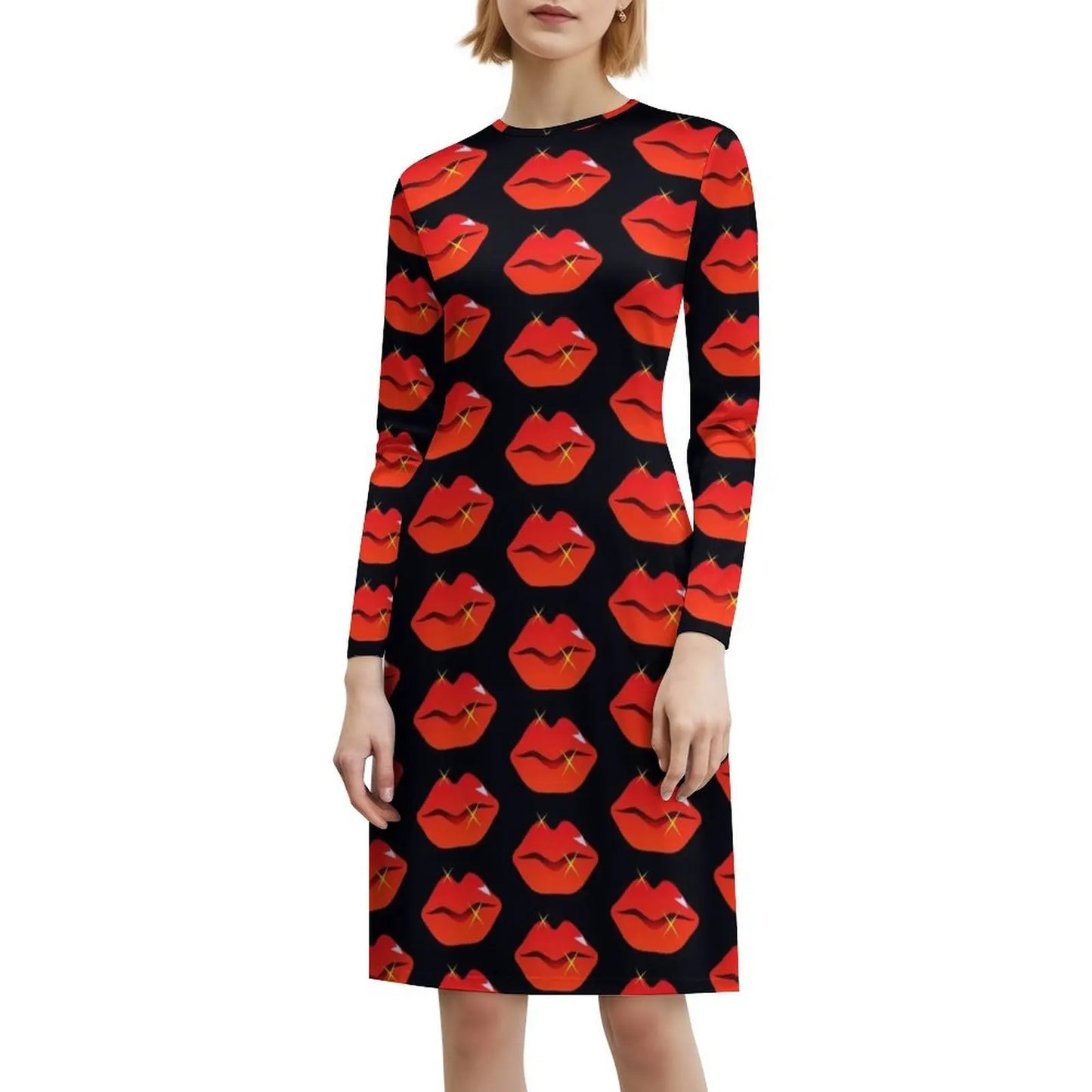 Maxy Red Lips Korean Style Dress For Women Elegant Casual Dress For Party Or Daily Wear Lip Lips Red Lips Red Lipstick Kiss Evening