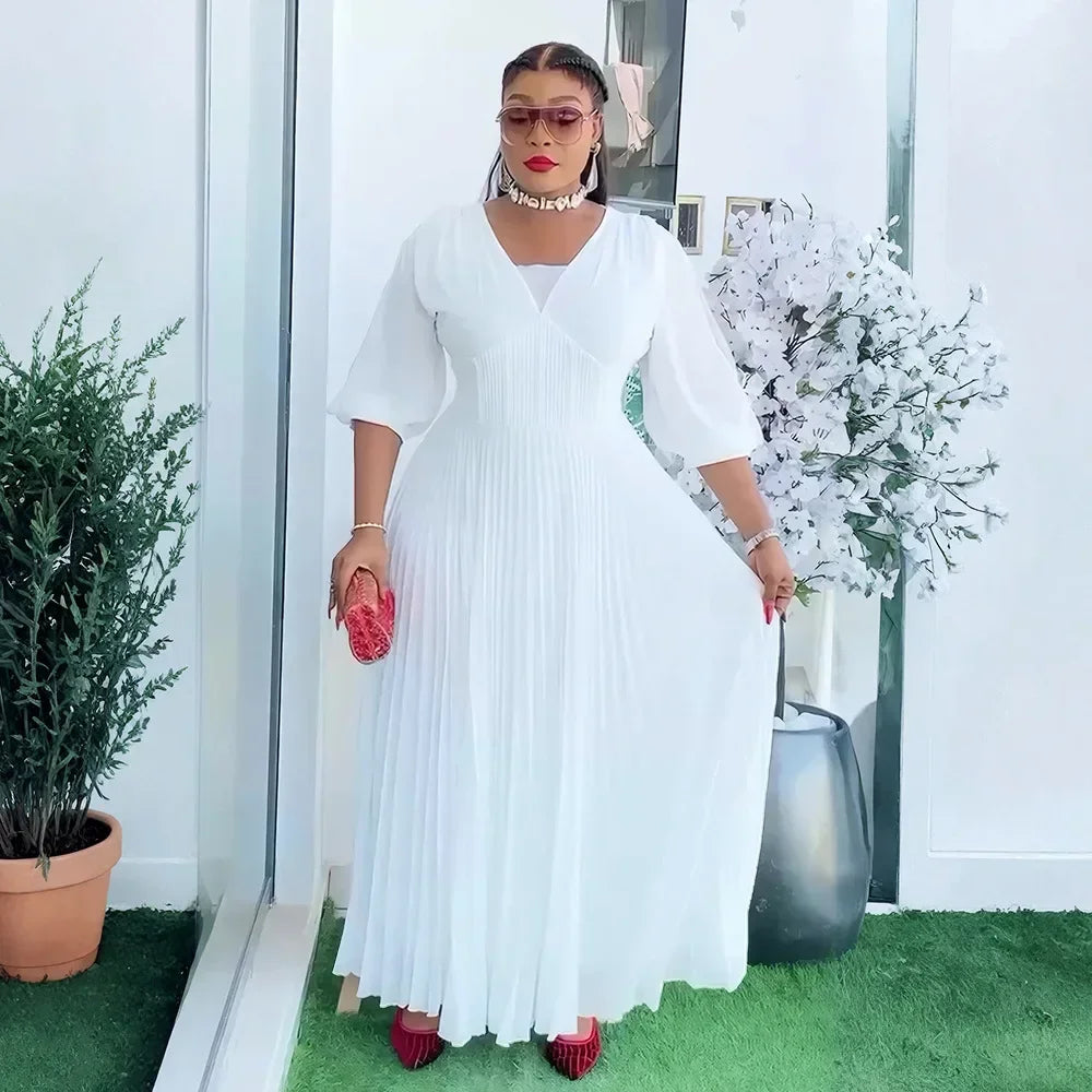 Aelegant African Dresses for Women Chiffon Pleated Long Evening Party Dress Wedding Gown Ankara Dashiki Africa Clothing Robe New