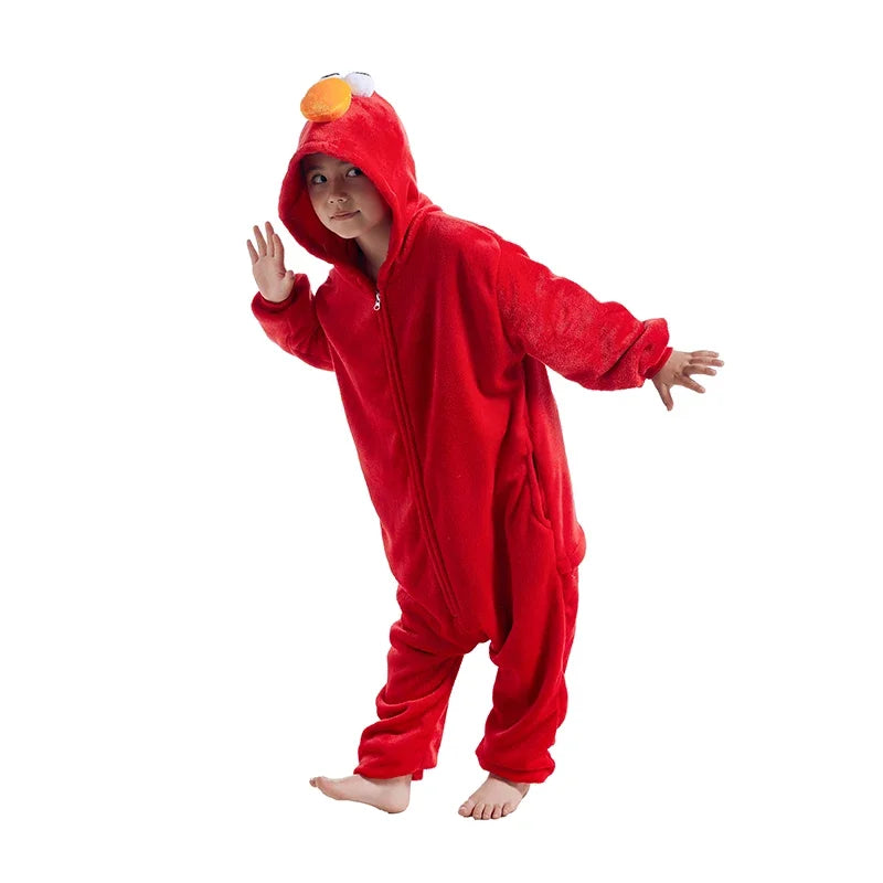 Maxy Kids Onesie Cosplay Costume Halloween Pajamas Elmo One-Piece Pajamas Christmas Boy Girl Full Body Clothes Cartoon Anime Home wear