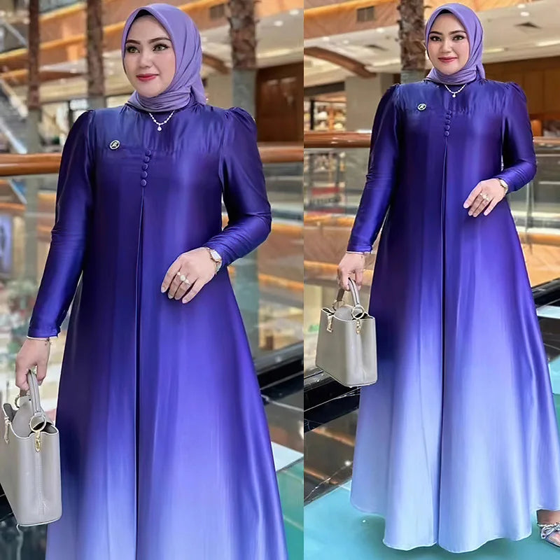 Maxy Plus Size African Dresses for Women Print Ombre Kaftan Dubai Abaya Ankara Dashiki Africa Clothing Loose Boubou Robe Gown Evening