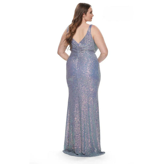 Maxy Sequins Gradient Color Plus Size Women Dress Sexy Deep V-Neck Slim Bridesmaid Dress Sleeveless Female Party Evening Long Dresses